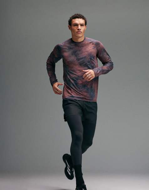 4505 - Premium - Langærmet og let løbe-T-shirt i mesh med mahognifarvet batikprint - view 1