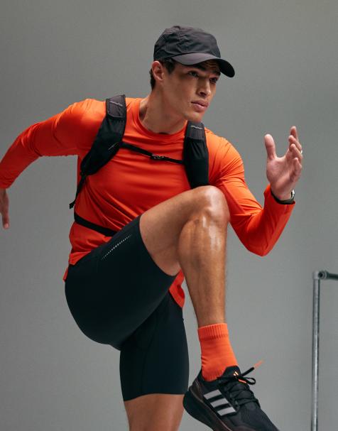 4505 Premium quick dry long sleeve running t-shirt with bonded seams and mesh panel in burnt orange - view 1