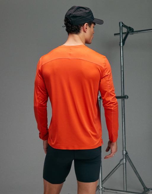4505 Premium quick dry long sleeve running t-shirt with bonded seams and mesh panel in burnt orange, 4 of 5