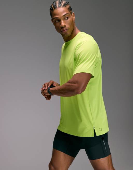4505 Premium quick dry running t-shirt with bonded seams and mesh panel in lime, 4 of 5