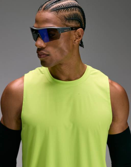 4505 Premium quick dry running vest with bonded seams and mesh panel in lime, 5 of 5