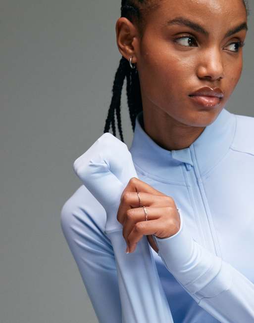 4505 Premium reflective zip up running jacket with foldover cuff and zip phone pocket in sky blue, 4 of 4