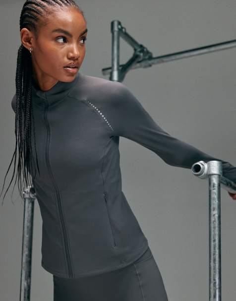 4505 Premium reflective zip up running jacket with foldover cuff and zip phone pocket in turbulence grey
