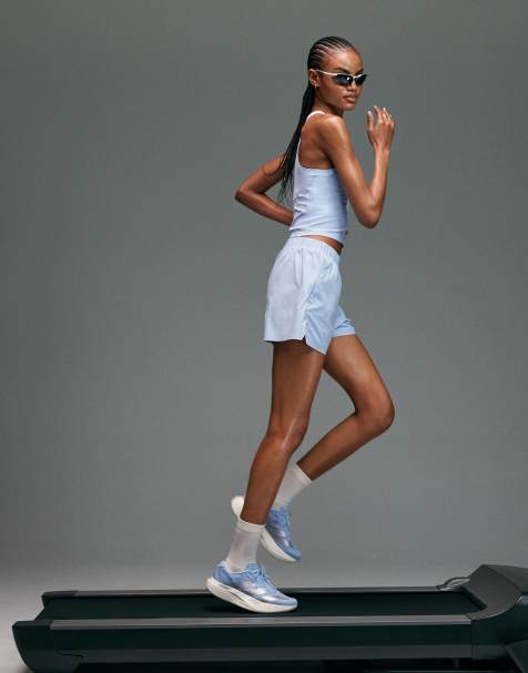 4505 Premium woven high waist 3 inch running short with jersey liner and phone pocket in sky blue - view 1