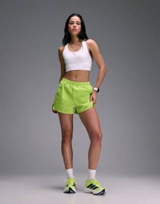 4505 Premium Woven High Waist 3 Inch Running Shorts With Jersey Liner And Phone Pocket In Green