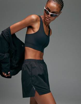 4505 Premium Woven High Waist 3 Inch Running Shorts With Jersey Liner And Phone Pocket In Black