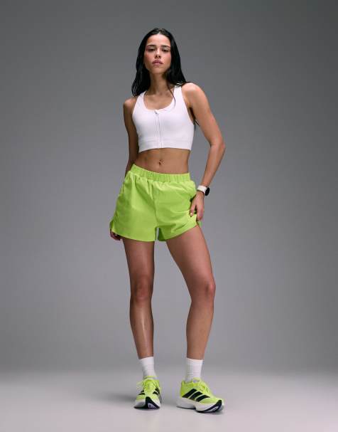 4505 Premium woven high waist 8cm running shorts with jersey liner and phone pocket in lime - view 1