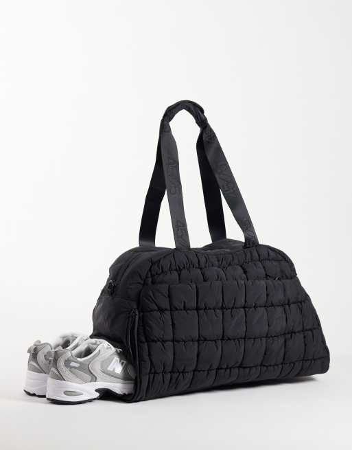 4505 puffy quilted bowler bag with external pocket and sneaker compartment in black, 2 of 4