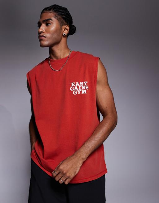 4505 quick dry back print cotton training tank in washed red