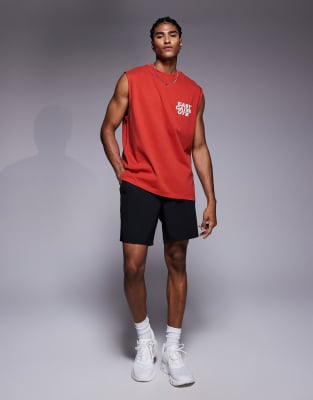 4505 Quick Dry Back Print Cotton Training Tank In Red