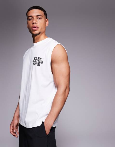 4505 quick dry back print cotton training tank in white - view 1