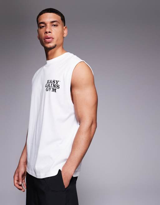 4505 quick dry back print cotton training tank in white