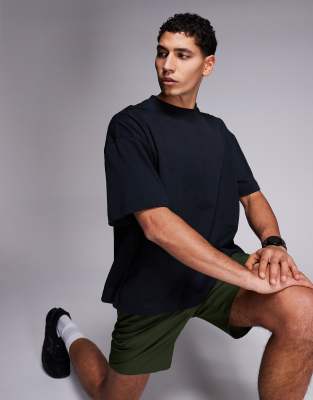 4505 Boxy Cropped Heavyweight Cotton Training T-shirt With Quick Dry Finish In Black