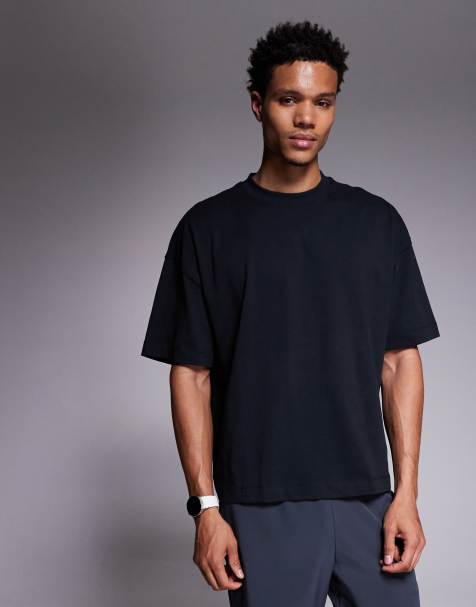 4505 quick dry boxy cropped heavyweight cotton training t-shirt in black - view 1