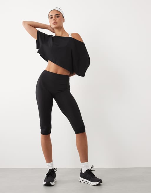 4505 quick dry cotton off the shoulder crop t-shirt in black, 3 of 4