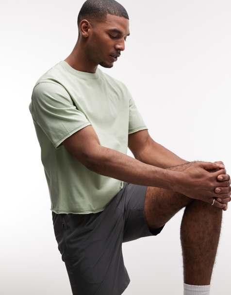 4505 quick dry cotton raw hem cropped training t-shirt in light sage - view 1