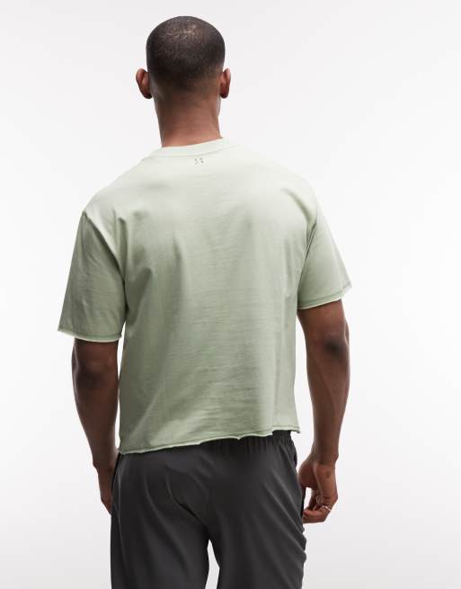 4505 quick dry cotton raw hem cropped training t-shirt in light sage, 5 of 5