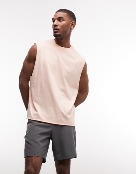 4505 quick dry cotton raw hem cut off training tank in peach - view 1