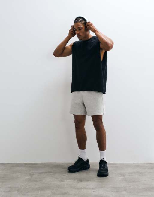 4505 quick dry cotton raw hem cut off training tank in washed black, 4 of 5