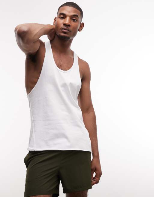 4505 quick dry cotton raw hem drop armhole stringer singlet in white, 5 of 5