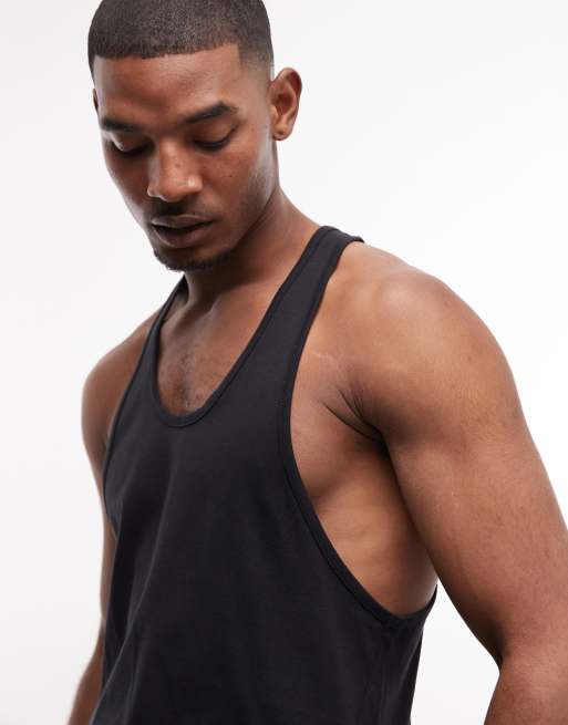 4505 quick dry cotton raw hem dropped armholes stringer tank top in black, 3 of 5