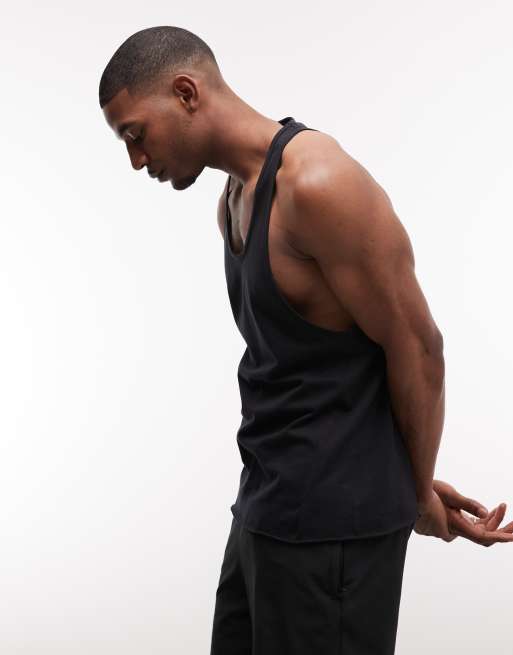 4505 quick dry cotton raw hem dropped armholes stringer tank top in black, 4 of 5