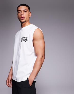 4505 Quick Dry Front Print Cotton Training Tank Top In White