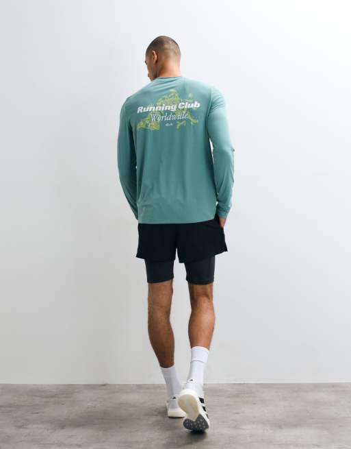 4505 quick dry mesh long sleeve running t-shirt with back print in oil blue, 4 of 5