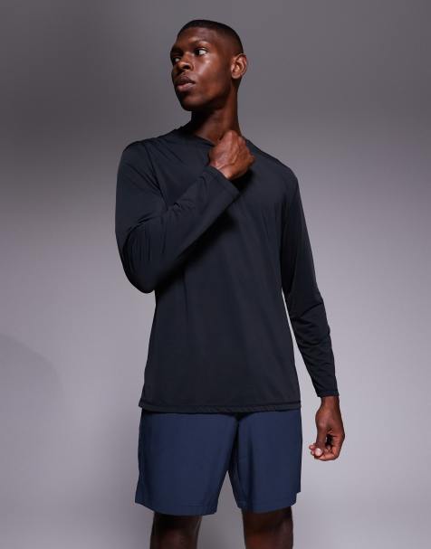 4505 quick dry nylon performance mesh oversized running long sleeve T-shirt in black - view 1