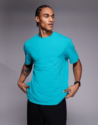 4505 quick dry nylon performance mesh oversized running t-shirt in bright turquoise – TURQUOISE-Blue