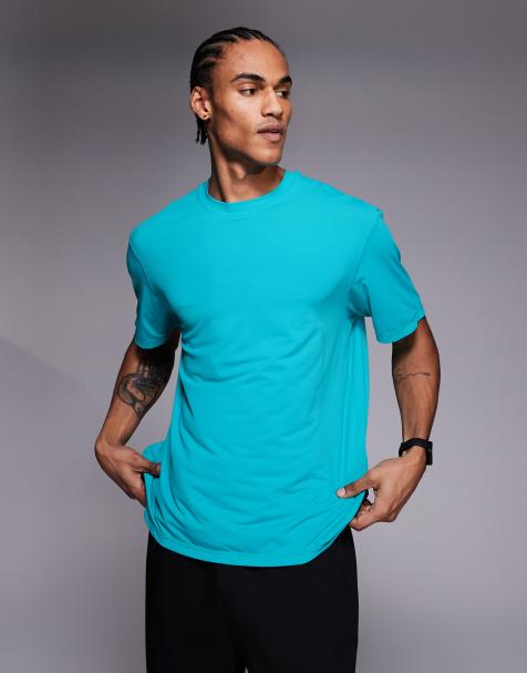 4505 quick dry nylon performance mesh oversized running t-shirt in bright turquoise 