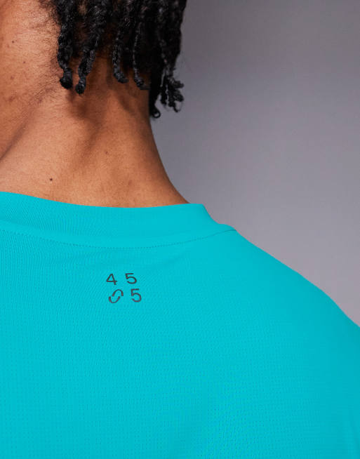 4505 quick dry nylon performance mesh oversized running t-shirt in bright turquoise , 5 of 5