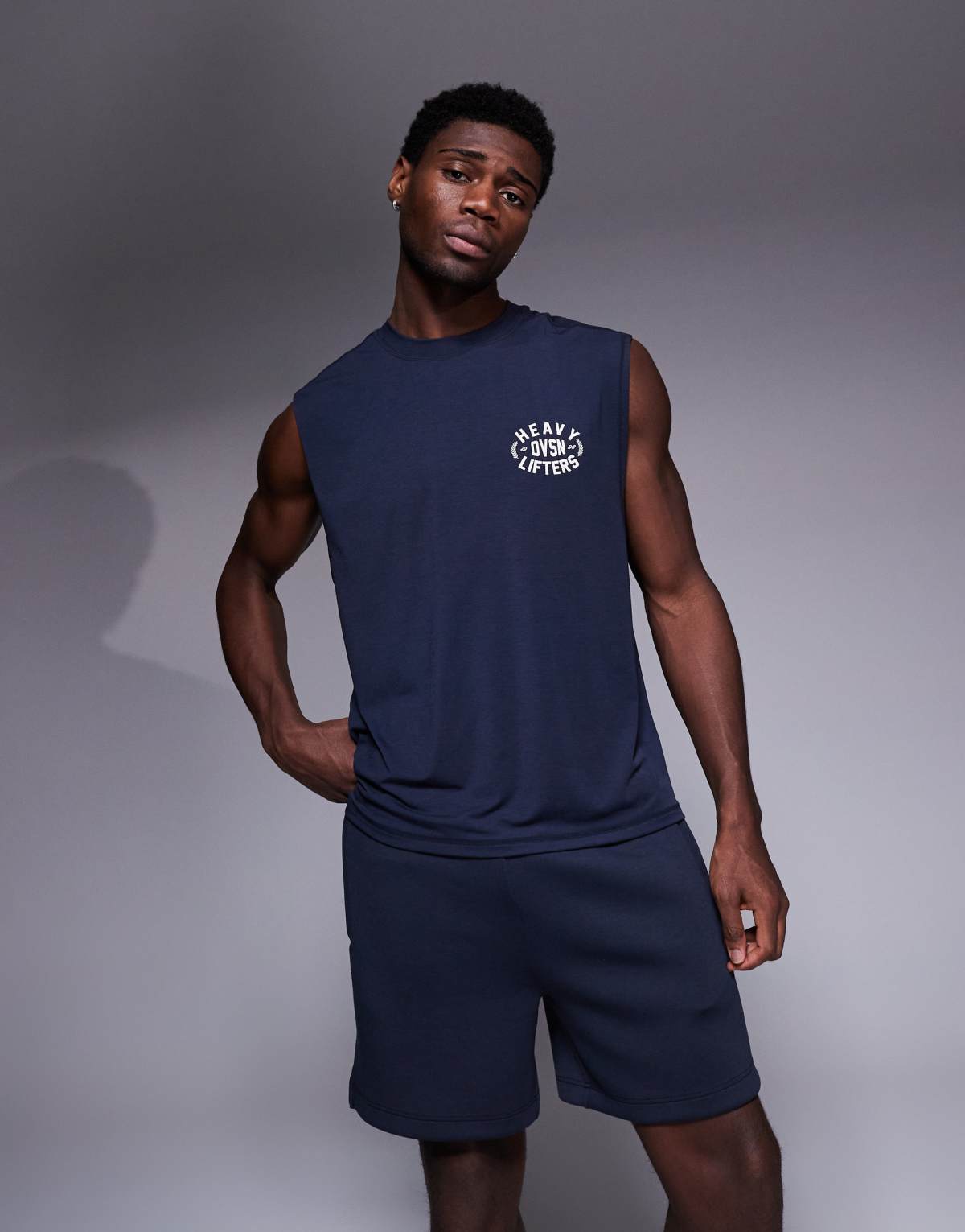 4505 quick dry oversized training tank with back graphic in midnight navy