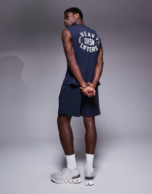 4505 Quick Dry Oversized Training Tank With Back Graphic In Navy