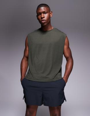 4505 Quick Dry Performance Jersey Boxy Lifting Tank Top In Green