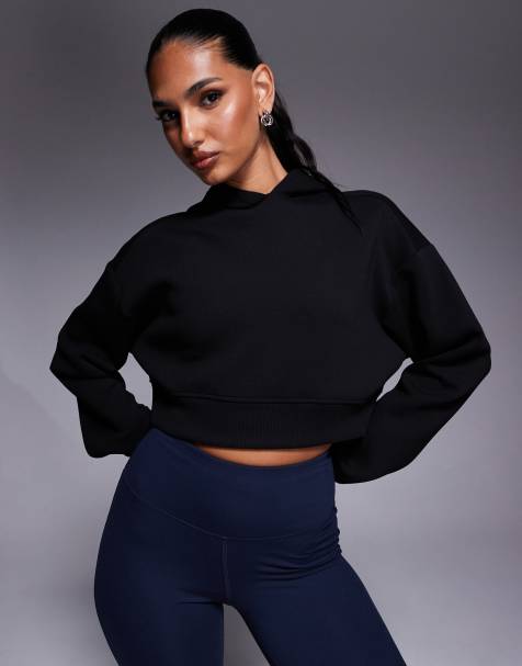 4505 quick dry performance jersey cropped hoodie in black - view 1
