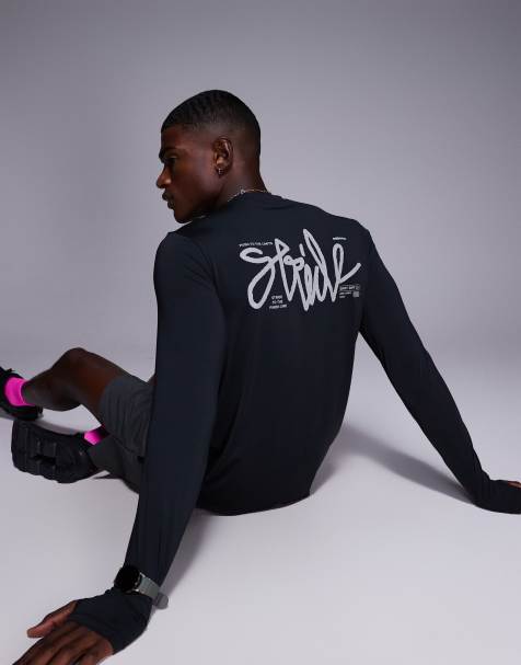4505 quick dry performance mesh back print long sleeve t-shirt in black - view 1