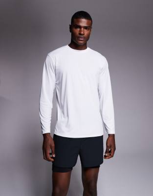 4505 Quick Dry Technical Mesh Relaxed Fit Long Sleeve Running T-shirt In White