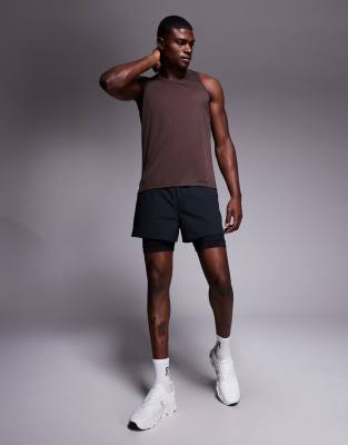 4505 Quick Dry Technical Mesh Relaxed Fit Running Tank Top In Brown