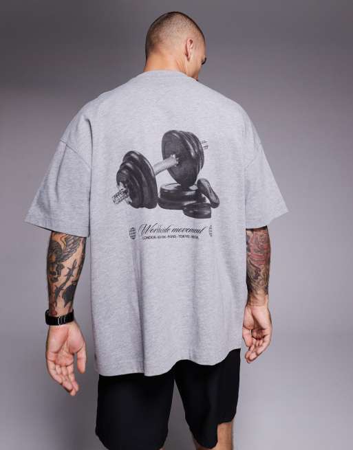 4505 quick dry training back print T-shirt in gray heather