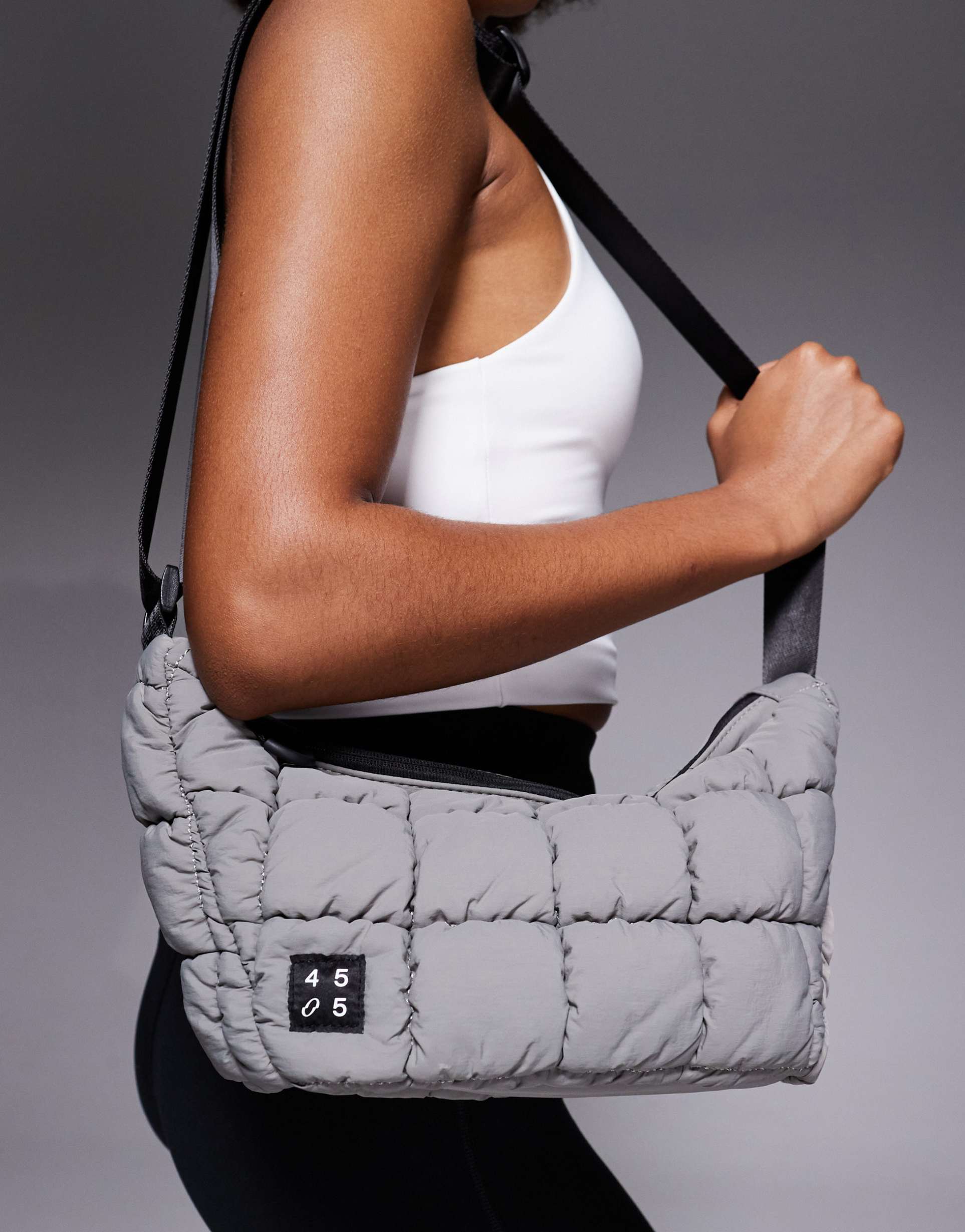 4505 quilted woven sling bag with inner zip pocket in ash