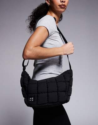 4505 Quilted Woven Sling Bag With Inner Zip Pocket In Blue