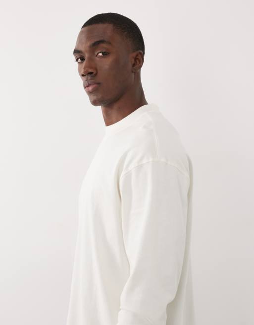 4505 - Råhvid langærmet oversized trænings-T-shirt i bomuld med hurtigttørrende finish, 5 af 5
