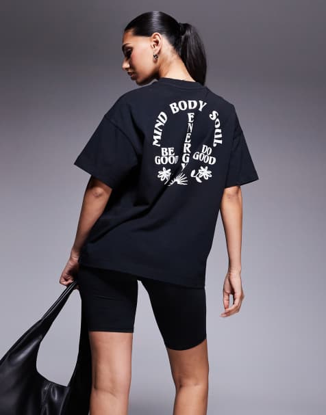 4505 - Recht sneldrogend oversized trainings-T-shirt van zware stof met print op de achterkant in zwart met wassing - view 1