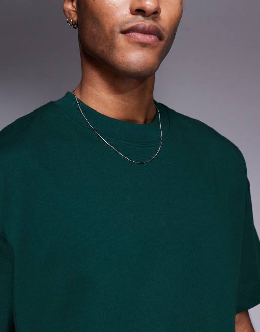 4505 - Rechte cropped trainings-T-shirt van zware katoen met sneldrogende afwerking in dennengroen, 2 van 4