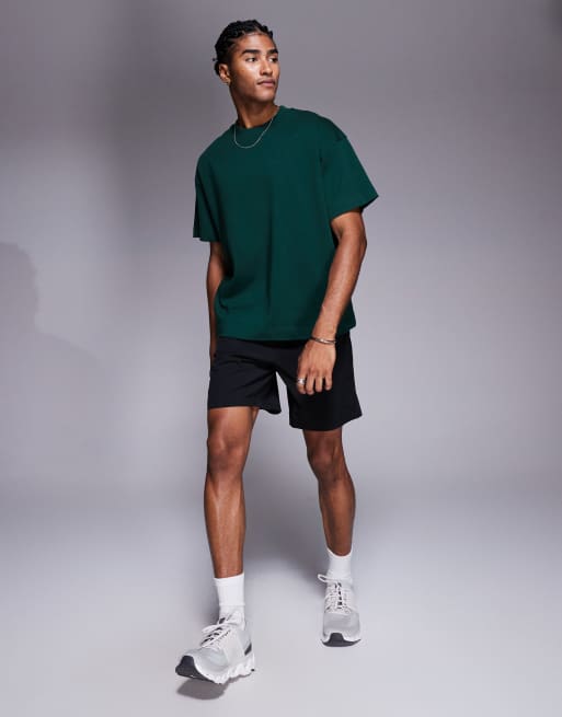 4505 - Rechte cropped trainings-T-shirt van zware katoen met sneldrogende afwerking in dennengroen, 3 van 4