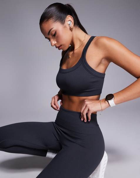 4505 - Reggiseno sportivo a supporto medio senza cuciture modellante grigio pietra focaia con spalline regolabili - view 1