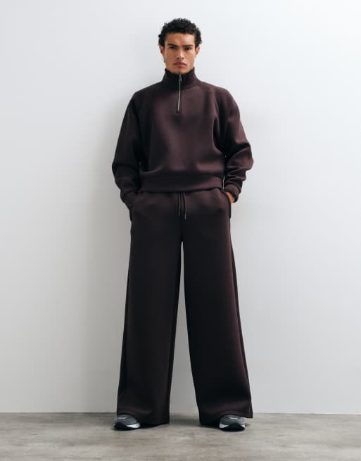 4505 Rest Day 1/4 zip boxy sweat in scuba-style fabric in chocolate brown, 2 of 5