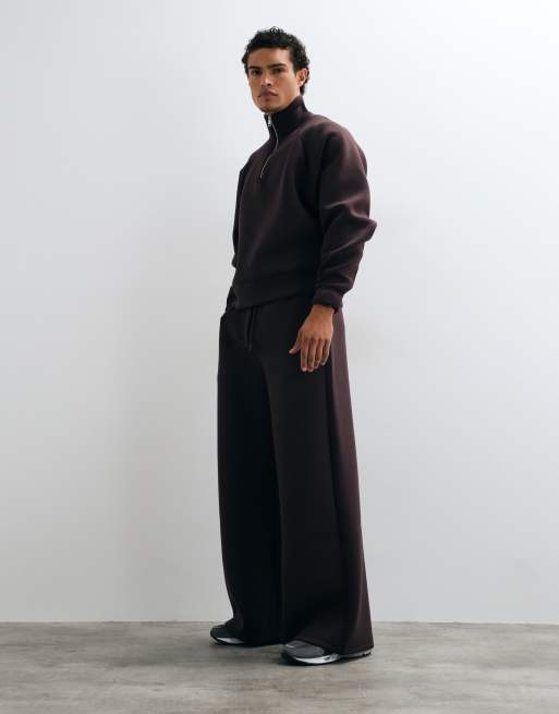 4505 Rest Day 1/4 zip boxy sweat in scuba-style fabric in chocolate brown, 3 of 5
