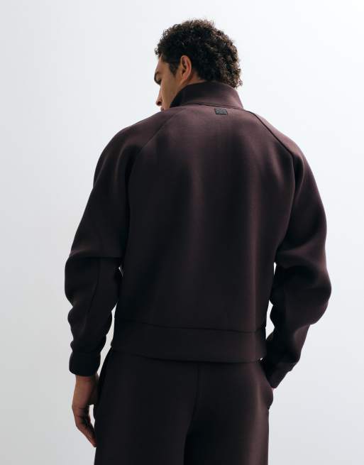 4505 Rest Day 1/4 zip boxy sweat in scuba-style fabric in chocolate brown, 4 of 5